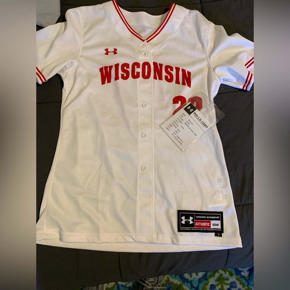 White New Small Under Armour Jersey Wisconsin